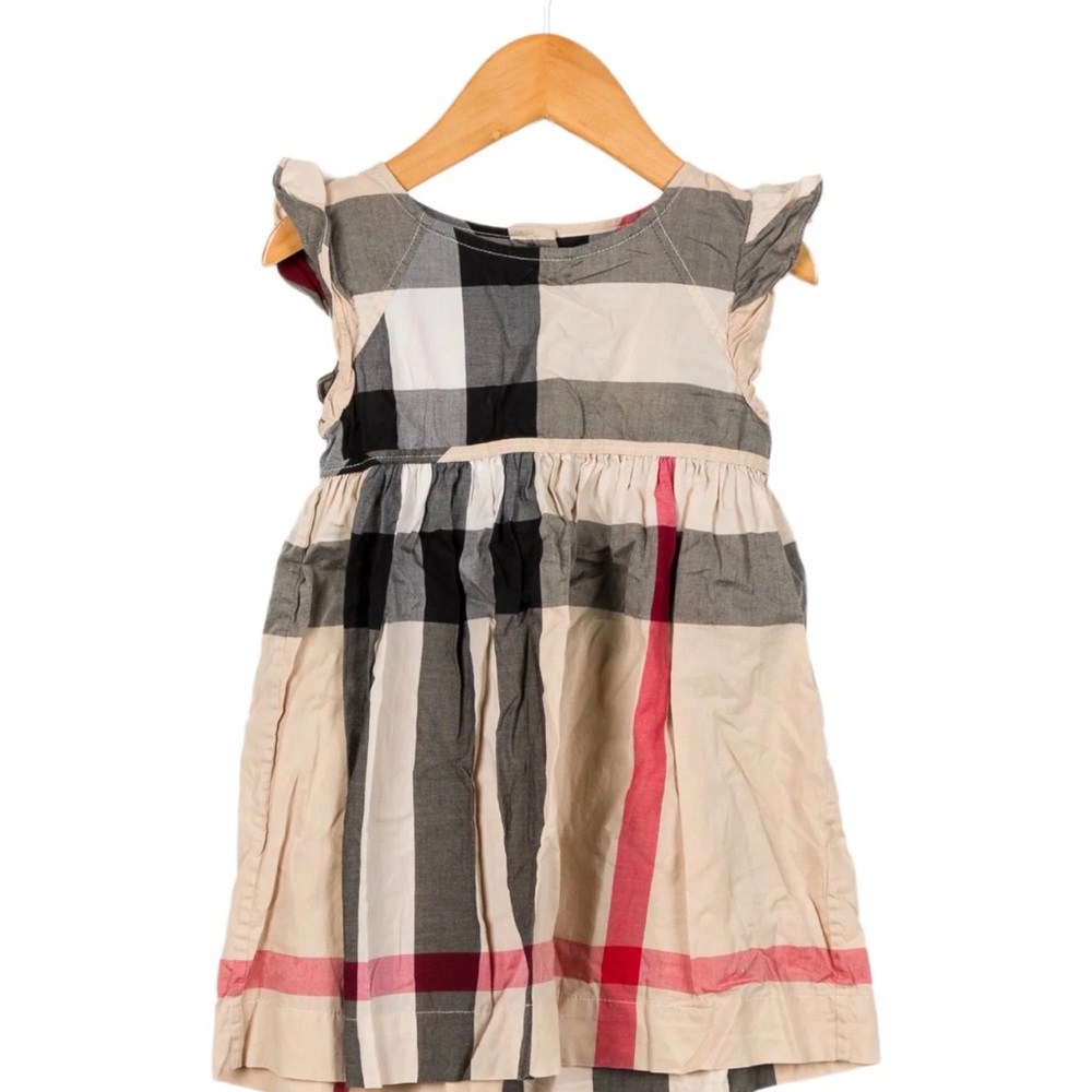 Burberry Tan Pleated Sundress with Flutter Cap Sleeves 10 Y